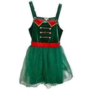 Born Famous Green Velvet Elf Tutu‎ Dress Christmas Holiday Costume Womens Size S